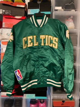 Vtg 80s 90s Starter Nba Boston Celtics Nylon Satin Bomber Jacket Green Large L
