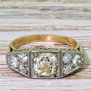 Art Deco Vintage Engagement Wedding Ring 2.  15ct White Diamond Round Cut Silver