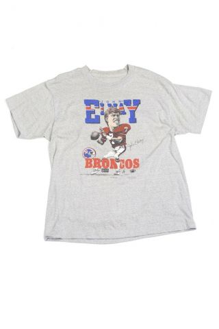 Vintage 1987 John Elway Denver Broncos T - Shirt Sz Large Single Stitch Salem