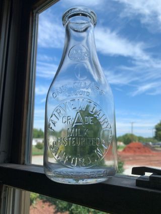 Antique vintage milk bottle quart FAIRVIEW DAIRY Sanford Nc Embossed - RARE 2