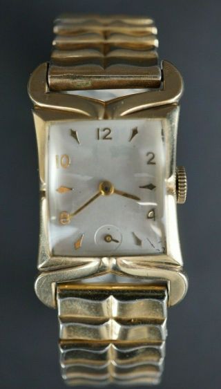 Vintage Men ' s Elgin 673 10K Fancy Horn Watch for Repair or Parts 2