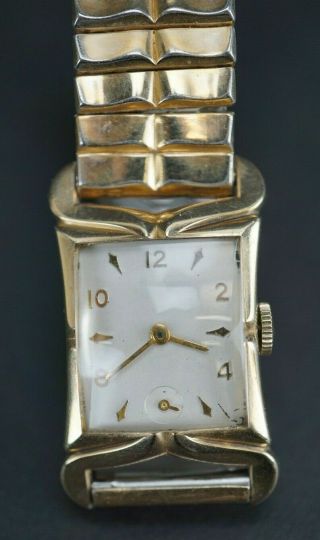 Vintage Men ' s Elgin 673 10K Fancy Horn Watch for Repair or Parts 3