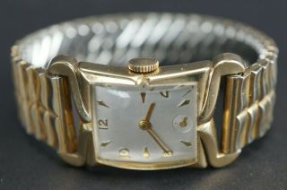 Vintage Men ' s Elgin 673 10K Fancy Horn Watch for Repair or Parts 4