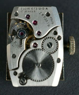 Vintage Men ' s Elgin 673 10K Fancy Horn Watch for Repair or Parts 5