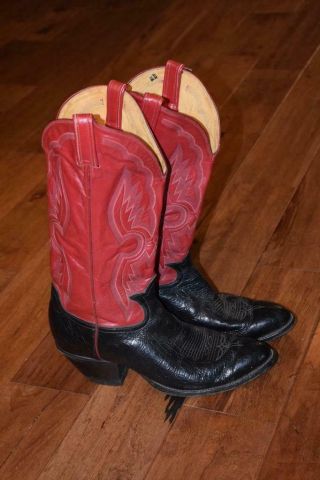 Tony Lama Buckaroo - Mens Size 13 D - Red & Black Leather Cowboy Boots Vintage
