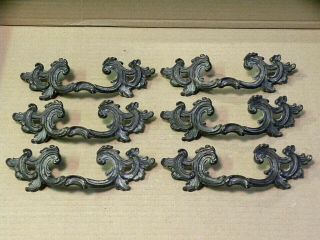 (6) Vintage Brass Finish French Provincial Drawer Pulls / Handles - Convex Curve