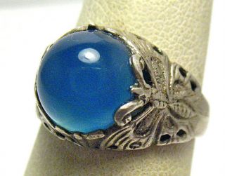 Sterling Silver Blue Stone Ring Vintage Butterfly Band Size 5.  5 Syboll
