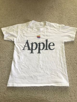 Vintage Apple Computer Rainbow Logo White T Shirt Small Usa Single Stitch 90s