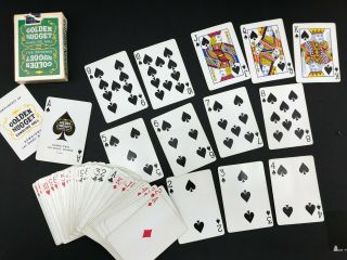 Vintage Golden Nugget Casino Las Vegas Deck Playing Cards - Green - Missing Joker