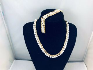 Vtg.  Crown Trifari Demi Iridescent Cabochon & Gold Tone Necklace/bracelet