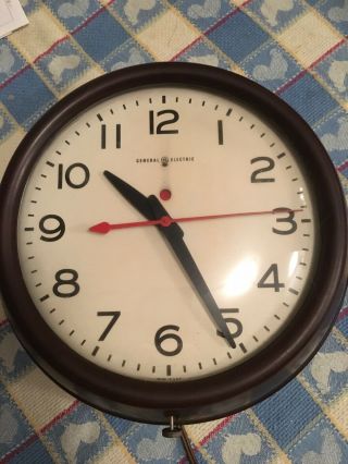 Vintage General Electric Wall Clock School Industrial Quiet 57” Cord Usa