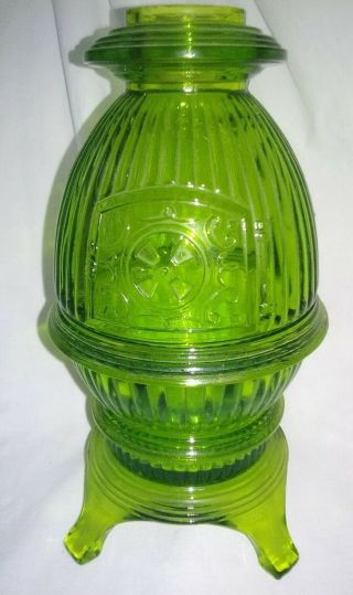 Vntg Viking Glass Green Pot Belly Stove Fairy Candle Lamp