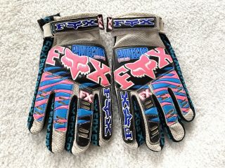 Vtg Fox Racing Mx Motocross Pawtector Gloves Blue Pink 90s Ahrma Men’s Medium