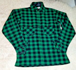 Vtg Ll Bean Green Buffalo Plaid Wool Hunting Jacket Maine Guide Shirt Usa Made S
