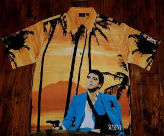 Vintage Tony Montana Scarface Button Up Shirt Size 2xl Xxl Mens Hawaian
