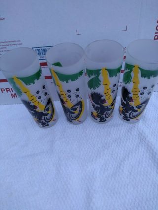 4 Black Males Americana Frosted Bar Cocktail Glasses,  6 3/4 ",  Vintage,  Tiki