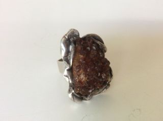 Vintage Sterling 925 Rough Cut Geode Crystal Dark Amber? Chunky RING Sz 8 3