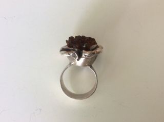 Vintage Sterling 925 Rough Cut Geode Crystal Dark Amber? Chunky RING Sz 8 6