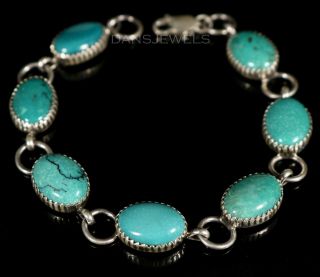 Vintage Navajo Blue Green Turquoise Sterling Silver Womens Link Bracelet