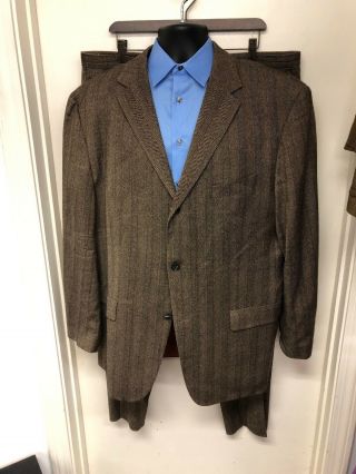 Vintage Hugo Boss 2 Piece Suit Size 46r 38x30 Brown Wool D - 115