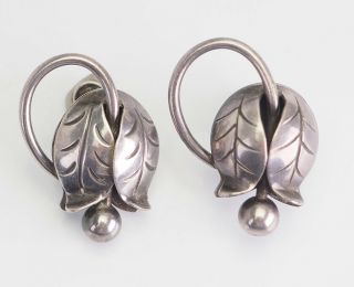 Vintage Art Nouveau George Jensen Sterling Silver Flower Earrings