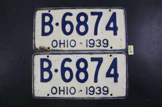 Vintage 1939 Ohio License Plate B - 6874 Pair (e31