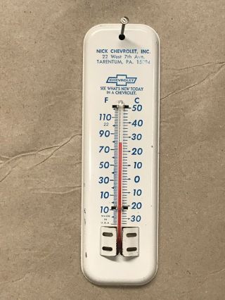 Vintage Nick Chevrolet Dealership Metal Advertising Thermometer Sign Tarentum Pa