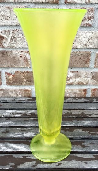 Vintage Fenton Canary Vaseline Stretch Glass Vase 11 1/2 " 1920 