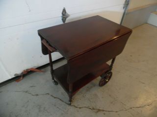 Vintage Mahogany Drop Leaf Serving Cart,  Tea Cart,  Bar Cart