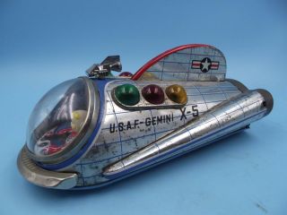 Vintage Usaf Gemini X - 5 Space Toy Tin Litho Battery Operated Toy