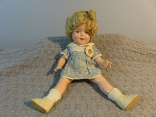 13” Vintage 1930’s Composition Shirley Temple Doll W/dress,  Socks,  Shoes