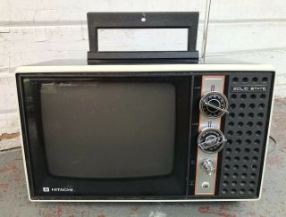 Rare Vintage Hitachi 8 " Solid State Color Tv Cu - 100 Portable,  120v,  12v