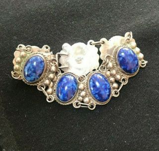 Vintage Taxco? Mexico Sterling Silver Blue Cabochon Bracelet 2