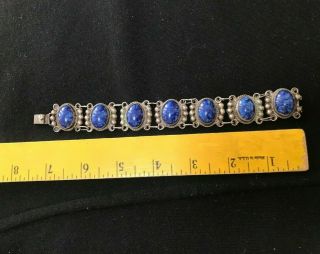 Vintage Taxco? Mexico Sterling Silver Blue Cabochon Bracelet 5