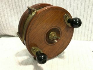 Vintage Unknown Maker Large 5 " Wood & Brass Fishing Fly Reel,  Runs Smooooth