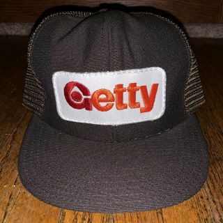Vintage Getty Oil & Gas Sewn Patch Full Mesh Trucker Advertising Brown Hat Usa