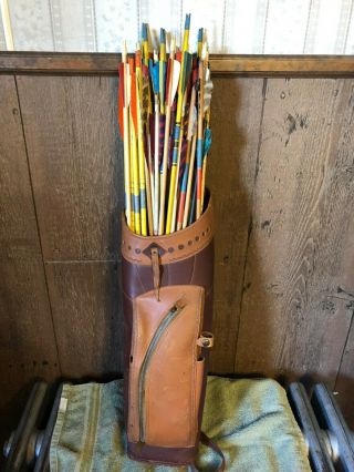 Vintage Fred Bear Back Quiver With Wood Arrows - Recurve Archery - Cabin Decor