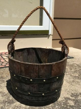 Vintage Wooden Stave Water Well Bucket