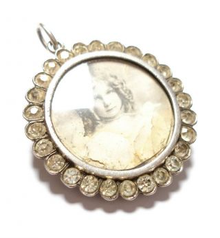 Antique Edwardian Silver And Paste Stone Locket Pendant