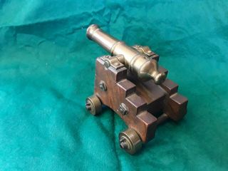 Vintage Oak And Brass Signal Cannon