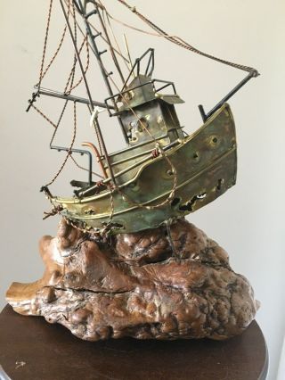 Shipwreck Sculpture.  Vintage Trawler,  Nautical Ornament,  Hand Made Sculpture Art.