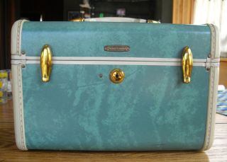 Vintage Samsonite Green Marble 13 " Cosmetic Suitcase Train Style 5112