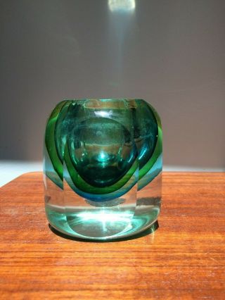 Vintage Green Murano Flavio Poli Sommerso Optic Glass Vase Art Glass Mcm