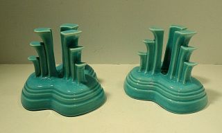 Vintage Fiesta Homer Laughlin Tripod Turquoise Candle Holder Set Of Two