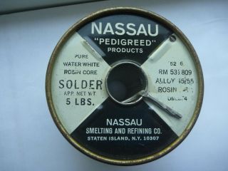 Vintage Nassau " Pedigreed " Pur White Rosin Core Solder 45/55 5lb Spool