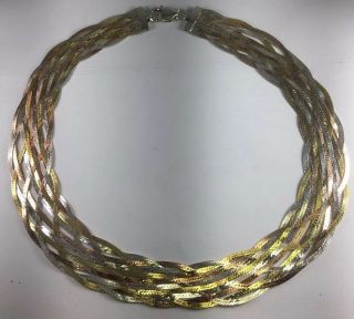 Vintage Italy Sterling Silver 10 Strand Tri - Color Weave Link Necklace Sz 16.  5”