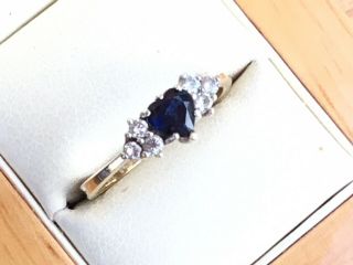 Pretty Vintage 9ct Diamond And Heart Shaped Sapphire Ring,  1987 - Size O,  1/2