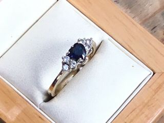 Pretty Vintage 9ct Diamond and Heart Shaped Sapphire Ring,  1987 - Size O,  1/2 2
