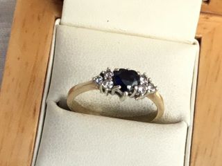 Pretty Vintage 9ct Diamond and Heart Shaped Sapphire Ring,  1987 - Size O,  1/2 3