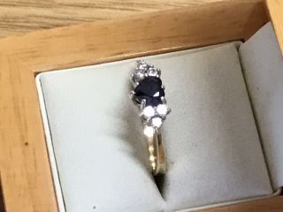 Pretty Vintage 9ct Diamond and Heart Shaped Sapphire Ring,  1987 - Size O,  1/2 4